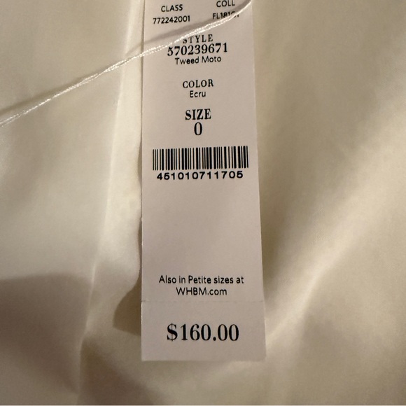 NWT White House Black Market Cream Tweed Zip Blazer Sz 0 - Picture 6 of 8